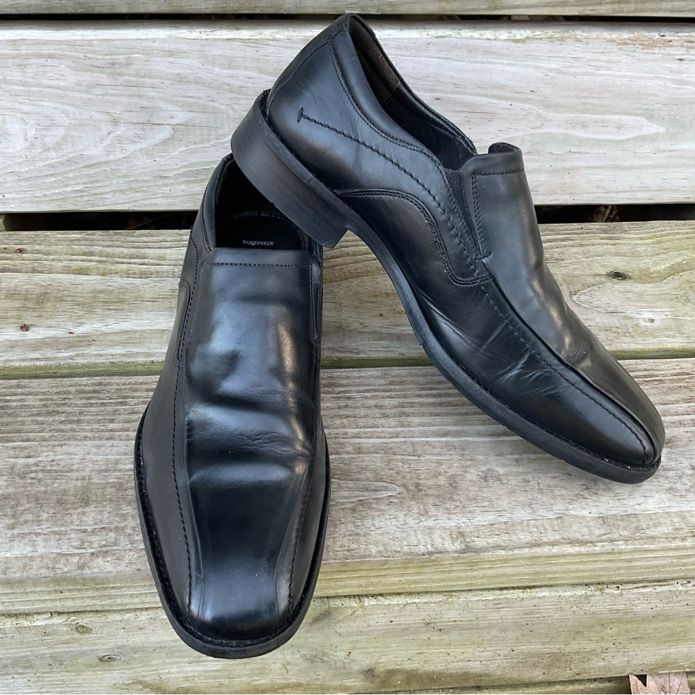 Johnston Murphy Sheepskin Loafers Black Leather Slip On Dress Casual Shoes 11
